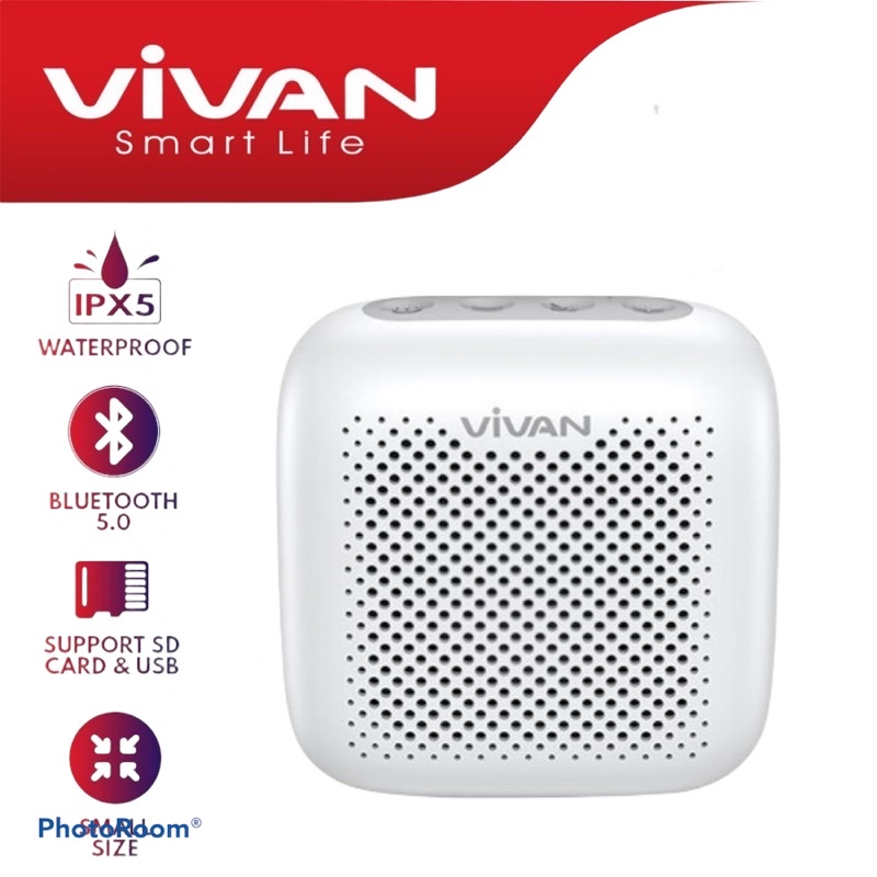 Vivan Speaker Bluetooth VS1 V 5.0 Waterproof Outdoor Speaker Mini Garansi Original Resmi-White