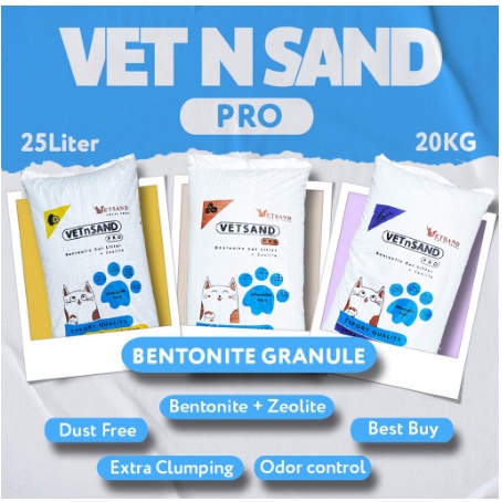 VETSAND PRO BENTONITE ZEOLITE Pasir Kucing Gumpal bentonite 20KG / 25 Liter Wangi bukan Cub n Kit Top Markotop Toto Baim Wong