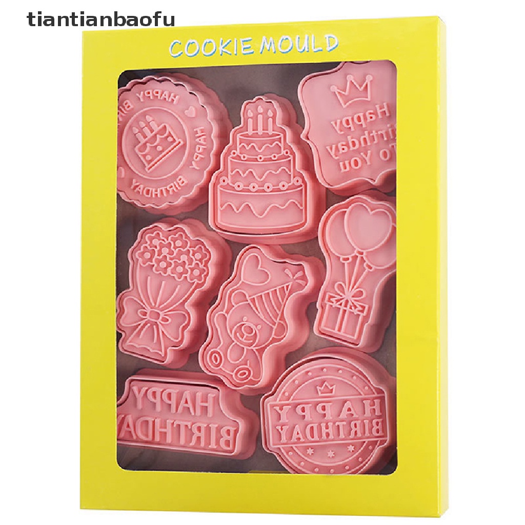 8pcs / Set Cetakan Kue / Biskuit 3D Bahan Plastik Untuk Dekorasi Pesta Ulang Tahun Anak