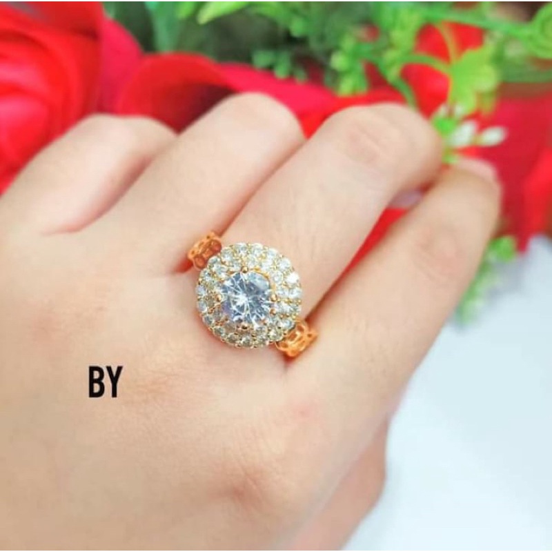 Cincin TITANIUM Dewasa Permata Full Perhiasan Wanita Gold Modern (COD)