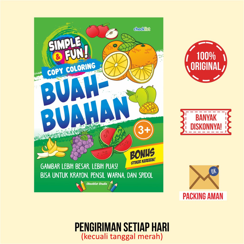 Buku Mewarnai Copy Coloring Buah-Buahan Bonus Stiker Aktivitas Anak