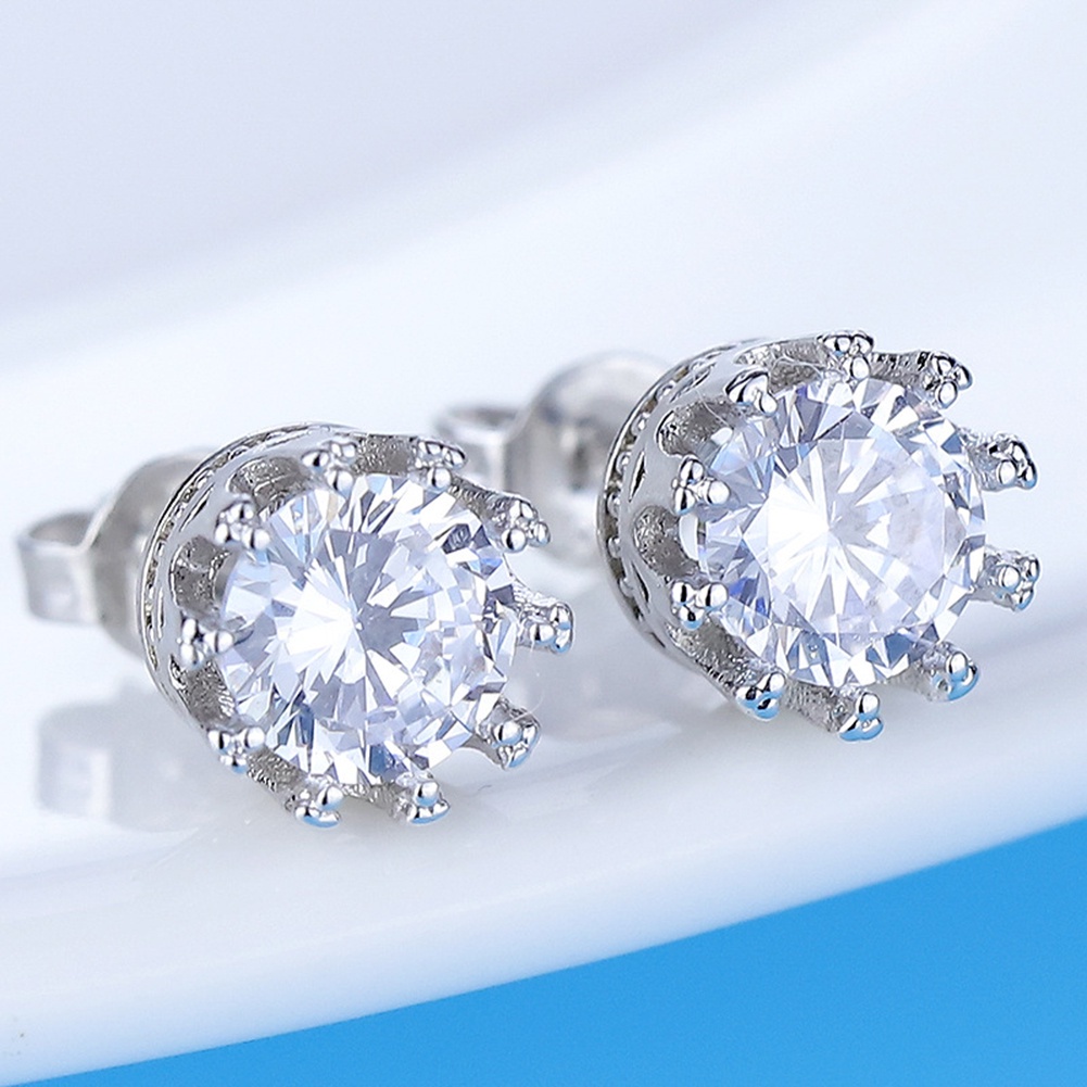 Anting Stud Tindik Lapis Perak Bahan Cubic Zirconia Untuk Wanita