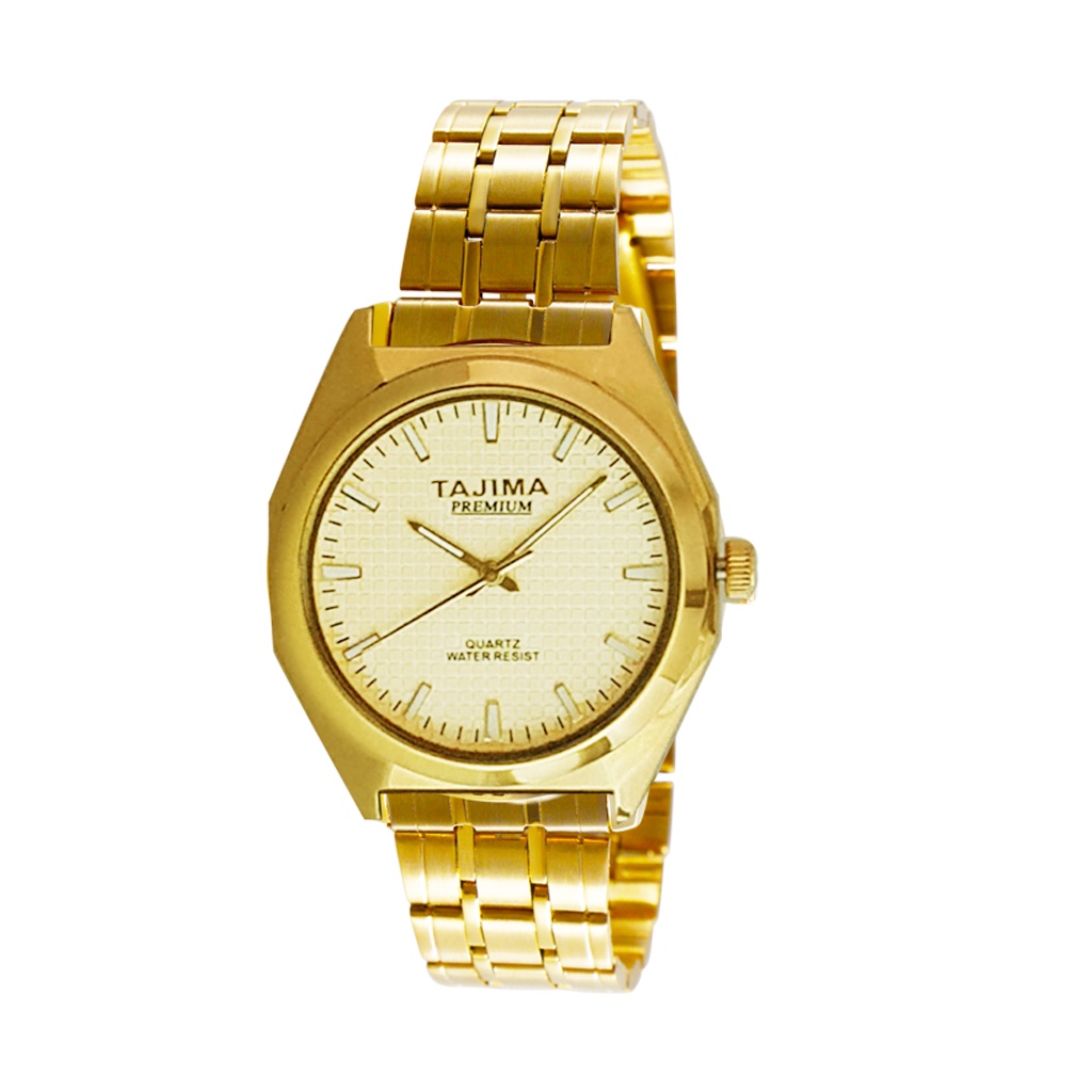 TAJIMA Jam Tangan Analog Pria Premium Gold Stainless Steel Water Resist 3 ATM Original Garansi 1 Tah