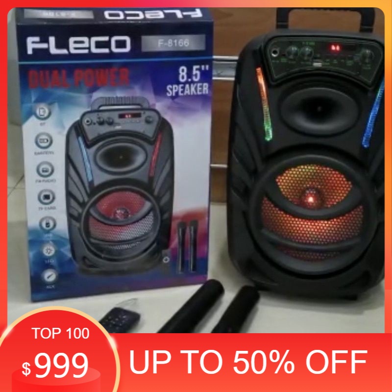 SPEAKER BLUETOOTH FLECO 8'5 INCH F-8166 BONUS DUA MIC WIRELESS KARAOKE X-BASS