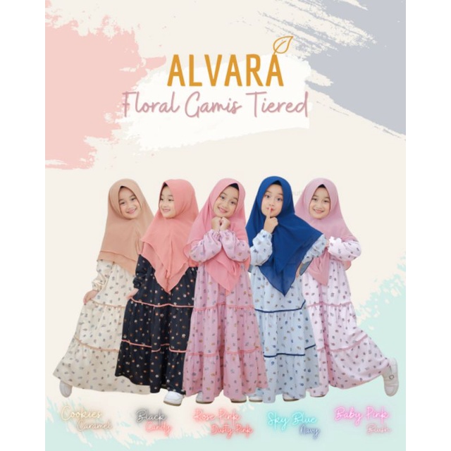 Set Gamis Anak Motif Bunga Florie Sudah Termasuk Jilbab