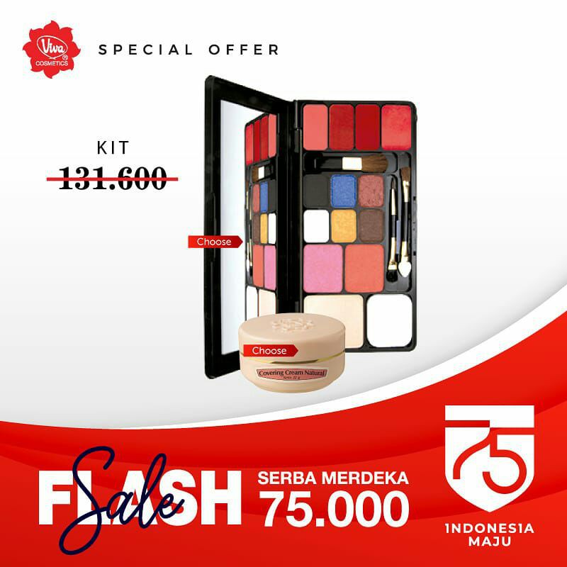 Paket Make Up Kit Covering Cream Lipstick Eye Shadow Blush On Compact Powder Viva