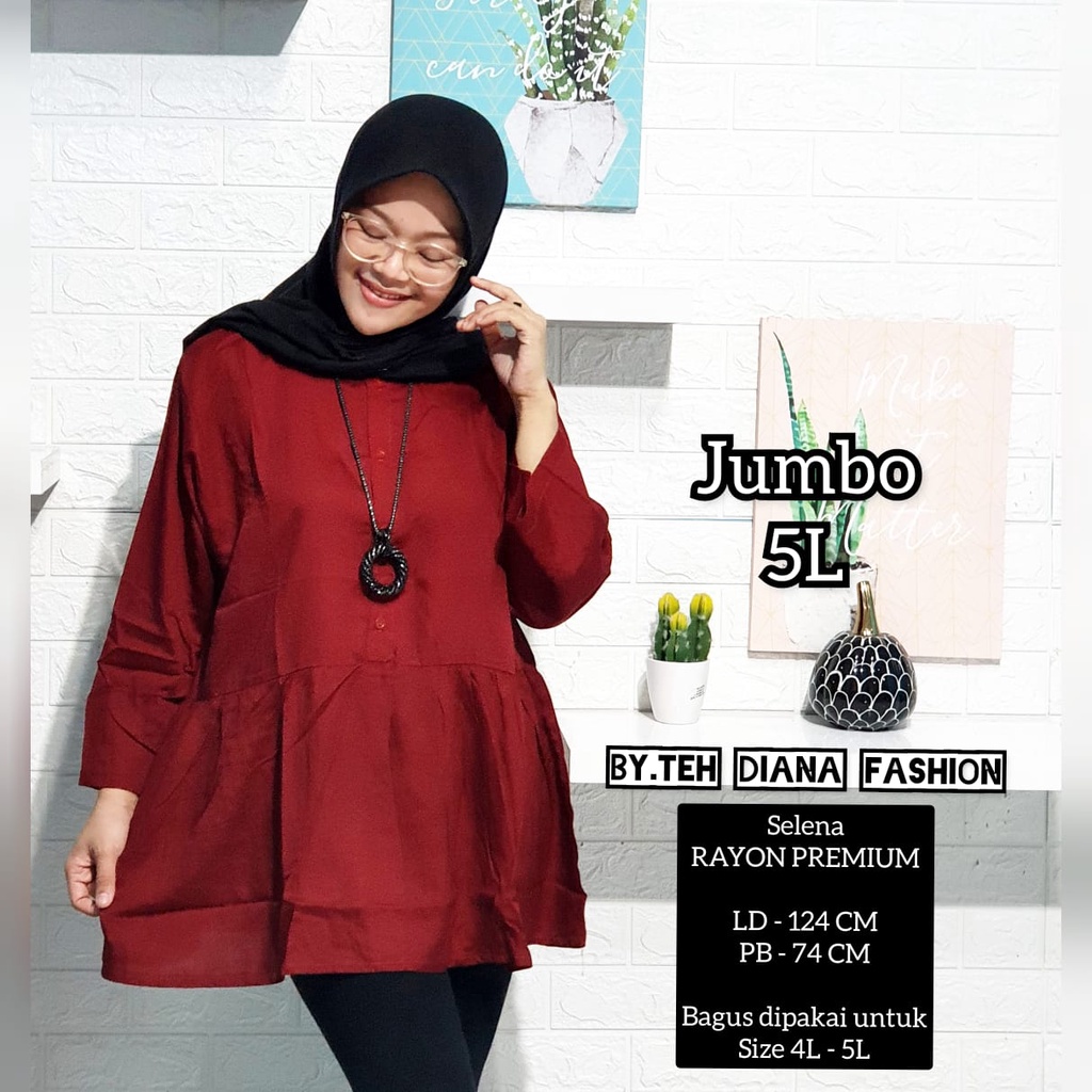 Atasan Wanita Jumbo / Blouse Wanita Jumbo / Baju Atasan Wanita Jumbo Model Selena Rayon Polos Ld 124-1