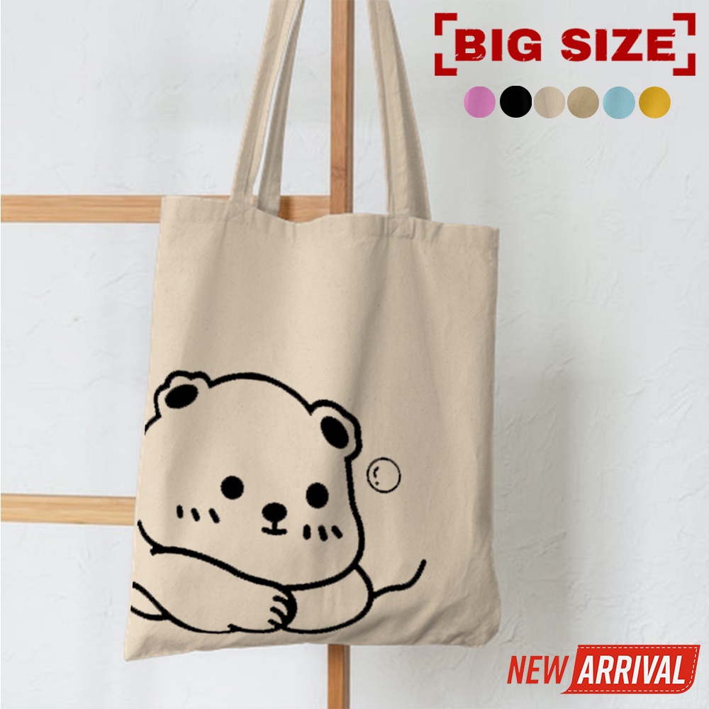 4.4 BARU PROMO 2022 TOTE TERBARU RESLETING TOTEBAG KPOP / TOTE BAG KPOP / KOREA / ANIMAL / LUCU / PANDA / SAPI LUCU /  TOTE UKURAN BESAR RESLETING KANVAS WARNA HITAM MARUN NAVY KREM GRATIS ONGKIR SELURUH INDONESIA