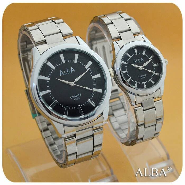 JAM TANGAN HOLD ALBA BLACK SILVER STEEL COUPLE Terbatas