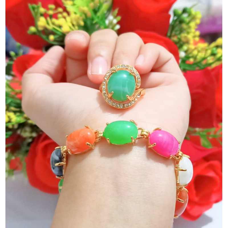 Gelang Titanium Dewasa Batu free cincin (COD)