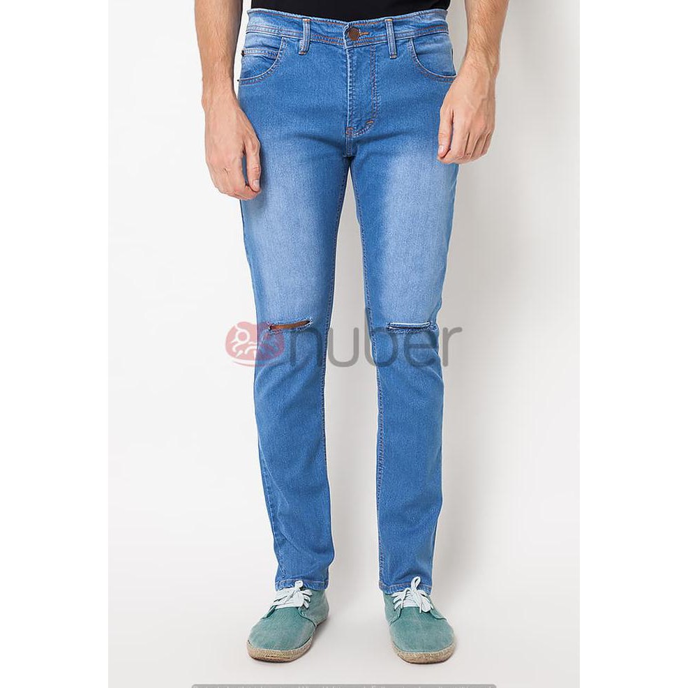 New Product Celana Jeans Panjang Pria Ripped Skinny Stretch Cowok Blue Sea - Navy, 35 Free Ongkir