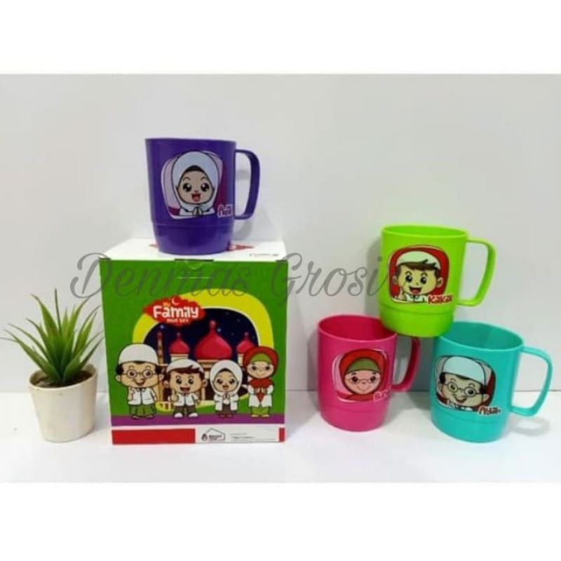 (COD) Mug family/ Mug Karakter 4Pcs / Gelas Plastik