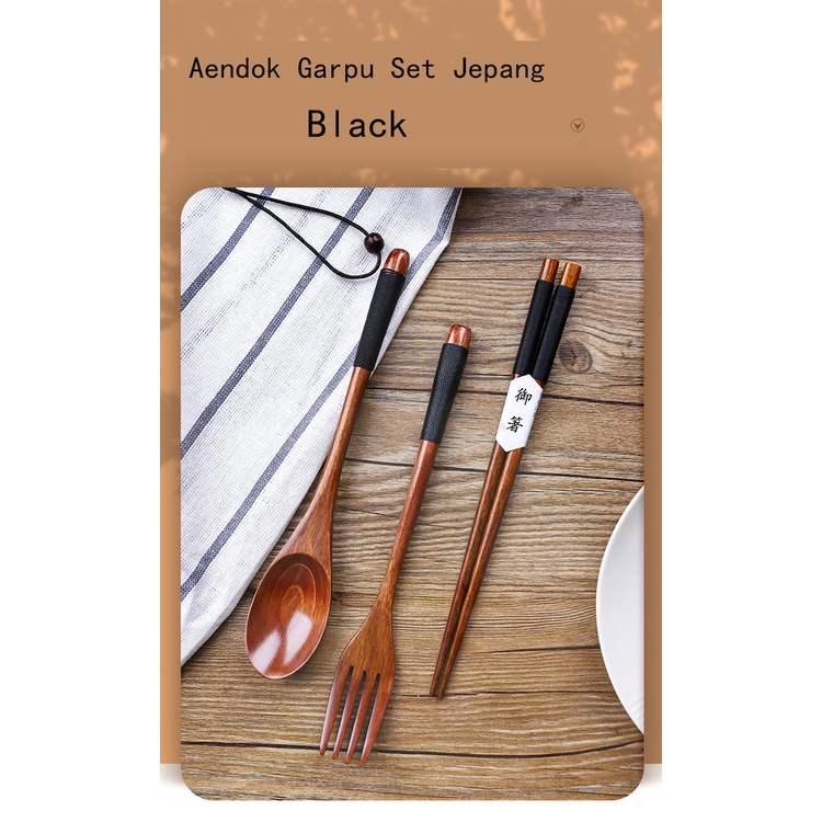 【COD+dalam stok+Pengiriman Cepat】Sendok Garpu Set Jepang Sumpit Kayu Sujeo Set Alat Makan Korea Jepang Sendok / Garpu/ Sumpit 4 IN 1  Set   Wooden Spoon Set