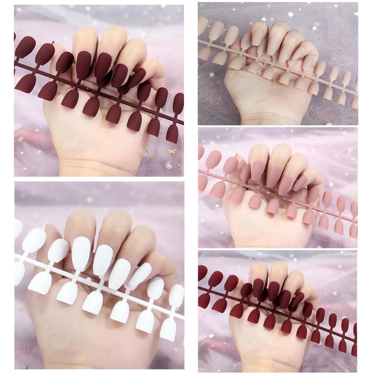 24 Pcs Stiker Kuku Palsu Matte Bahan Akrilik Gaya Perancis Sensual Untuk Nail Art