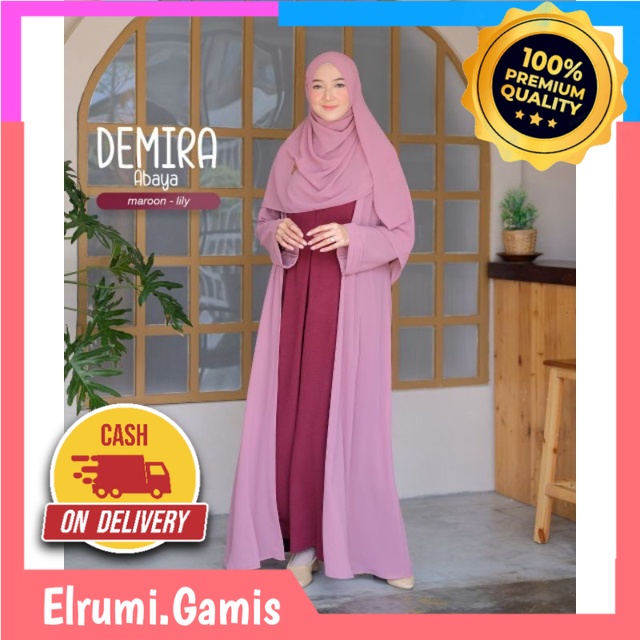 GAMIS ABAYA WANITA MUSLIM REMAJA KEKINIAN TRENDY TERBARU DEMIRA SET SYARI ORI INDOHIJAB IDB MOSLEM W