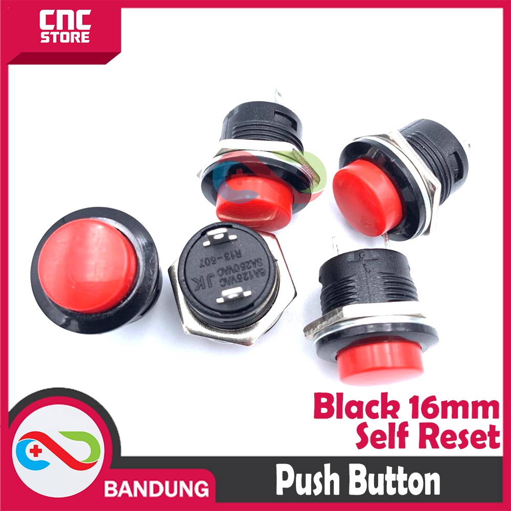 PUSH BUTTON NON LOCKING 16MM SELF RESET RED