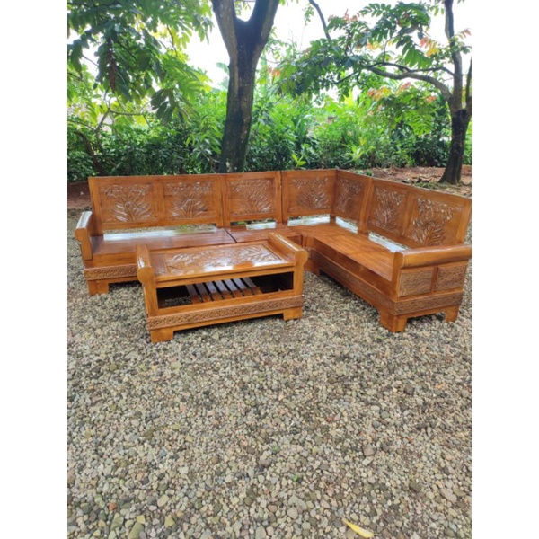 kursi tamu minimalis jati tua model sudut