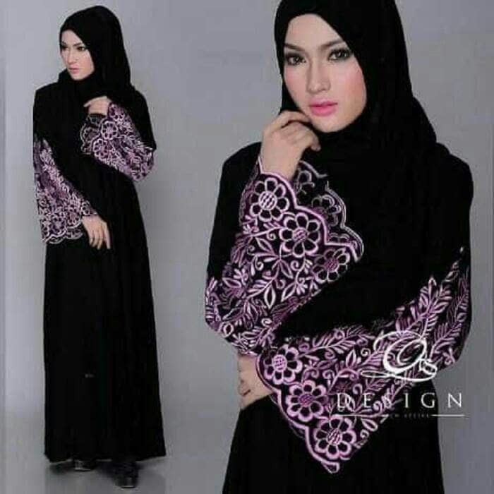 Abaya/Gamis/Jubah Bordir Multazam,Pink,Ungu,Hitam&Putih Plus Pashmina