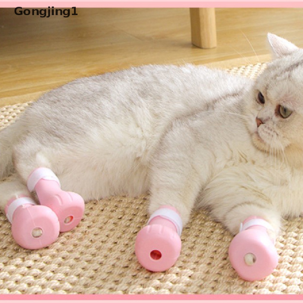 Gongjing1 4pcs Cover Pelindung Kaki Kucing Bahan Silikon Lembut Adjustable