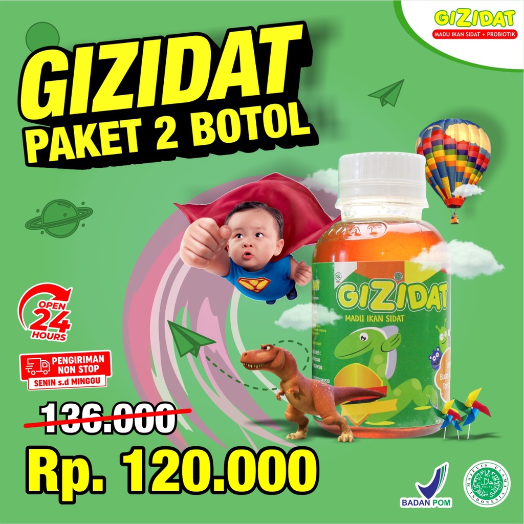 Gizidat Nafsu Makan - Paket 2 Botol Tingkatkan Nafsu Makan Bayi &amp; Anak Vitamin Penggemuk Badan Jaga Imunitas Tubuh Si Kecil