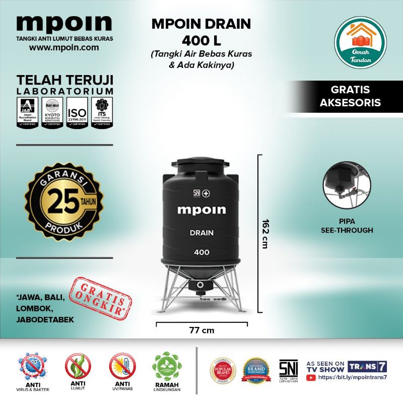 Tandon Tangki air Mpoin 400L Drain