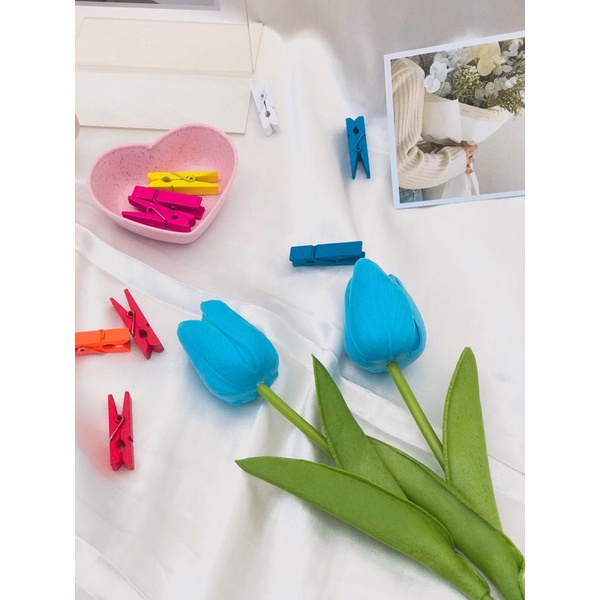 Bunga Tulip Latex Import Real Touch bunga Dekorasi Bunga Artificial Tulip Besar-Biru