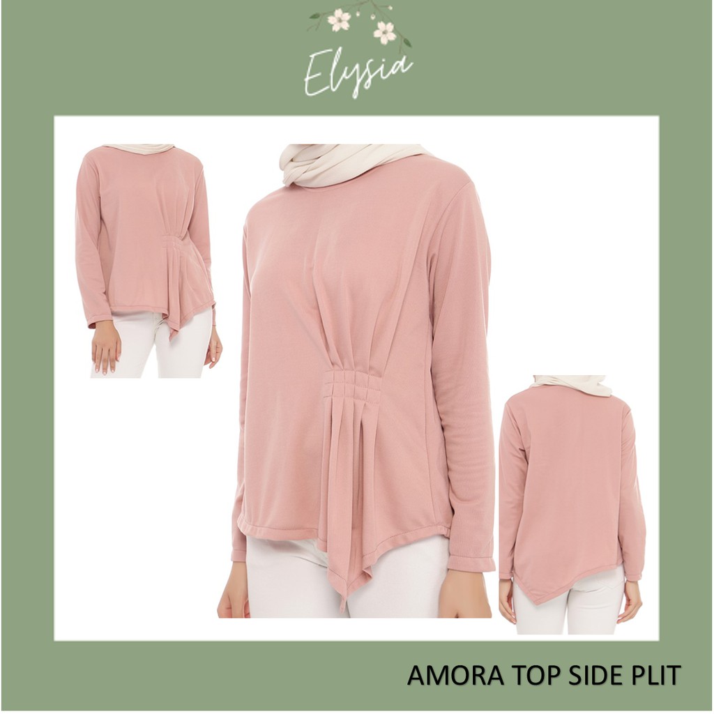 Amora Top Side Plit Baju Wanita Murah Fashion Muslim