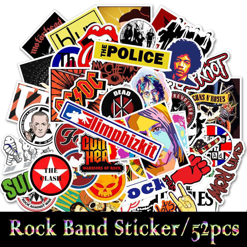 52pcs Stiker Hip Hop Rock Band Tahan Air Untuk Laptop / Motor / Skateboard / Koper / Gitar