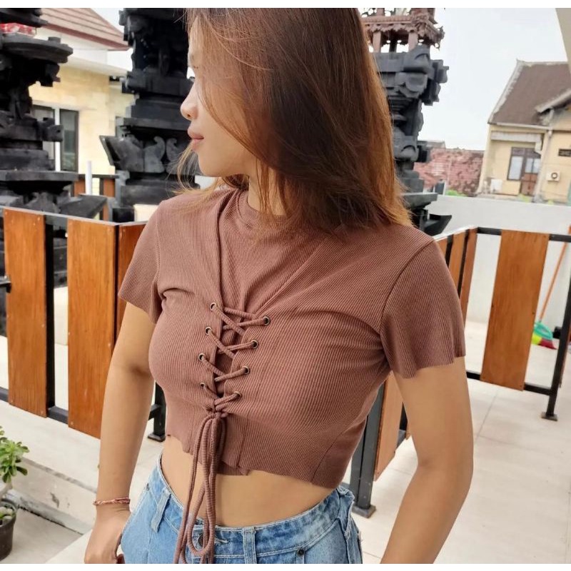 Crop top tali mata ayam ( rib premium)