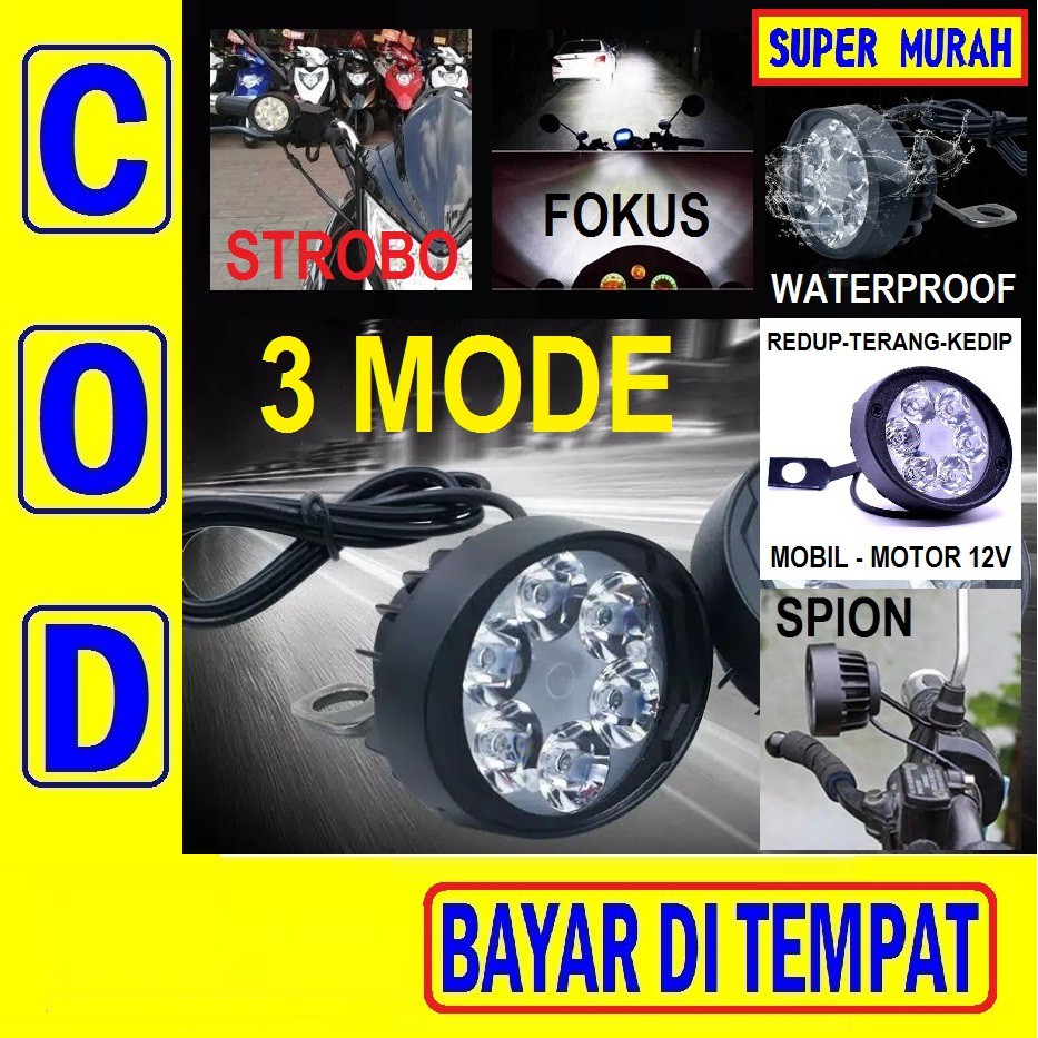 (101i) LED 6 MATA OVAL STROBO 3 MODE 1 PC Lampu Flash 6mata Sorot Tembak Spion 12v 12 Volt Mobil Mot