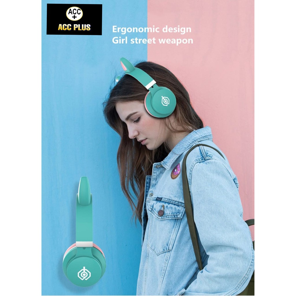 HEADPHONE BLUETOOTH LED - 031 Headset Bando Gaming cute Macaron Wireless Audio Stereo Super Bass