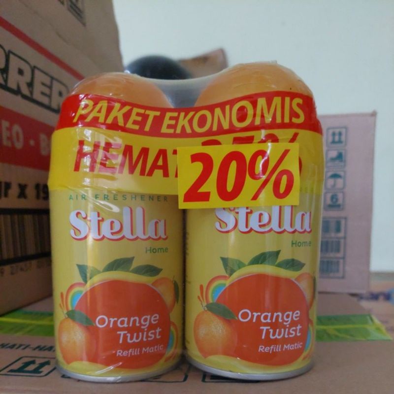 Stella Matic Refill 225 ml paket ekonomis ( 2x225ml) Pengharum Ruangan Pewangi Ruangan ( Orange )