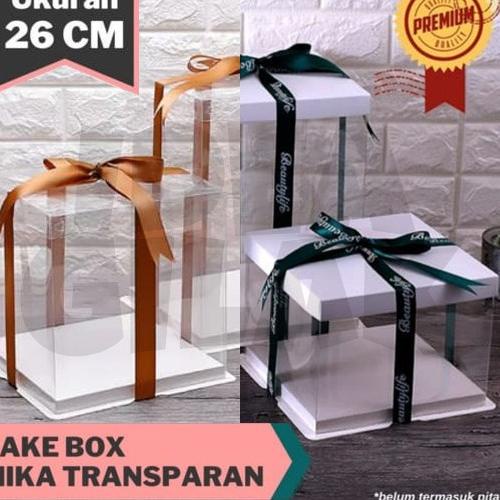 

Stok lagi. TSC>1974.☛ Cake Box Kotak Transparan Mika Bening Putih/Hitam/Pink/Hijau/Merah 26 cm.EZ.43