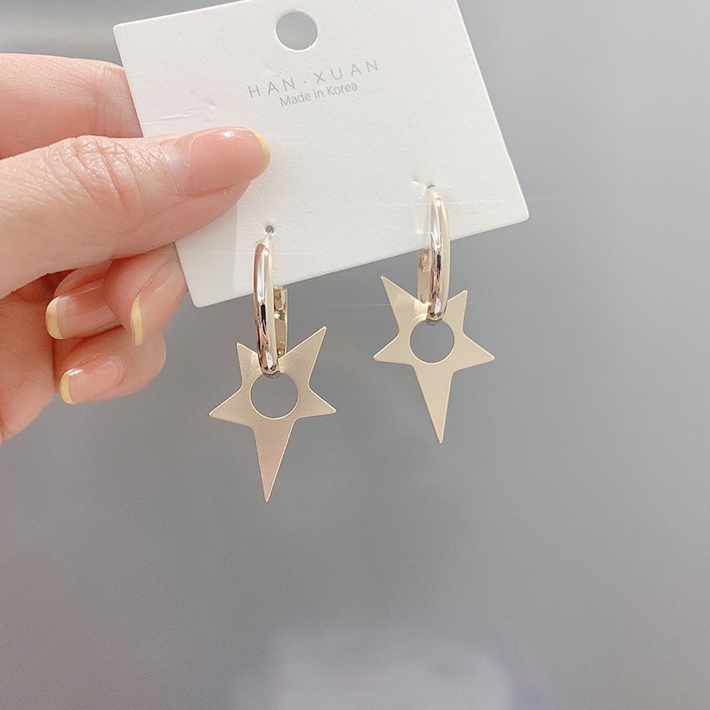 Jepang dan Korea minimalis normcore gaya niche lima menunjuk bintang liontin cincin bulat anting-ant