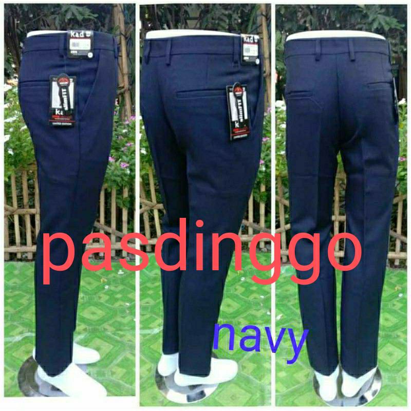 CELANA BAHAN | KERJA | FORMAL | KANTOR | PANJANG | Navy | DASAR PRIA SLIMFIT _-