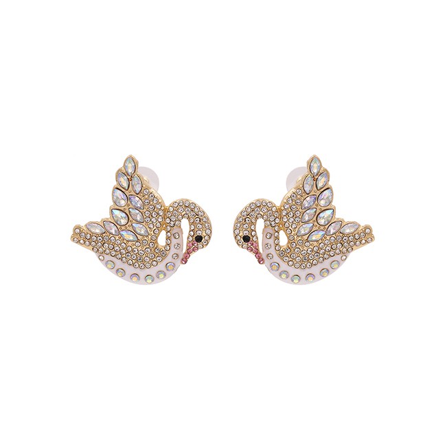 LRC Anting Tusuk Fashion Swan Full Diamond Swan Hollow Alloy Earrings K43588