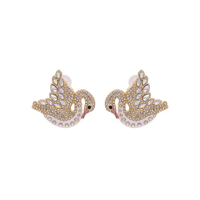 LRC Anting Tusuk Fashion Swan Full Diamond Swan Hollow Alloy Earrings K43588