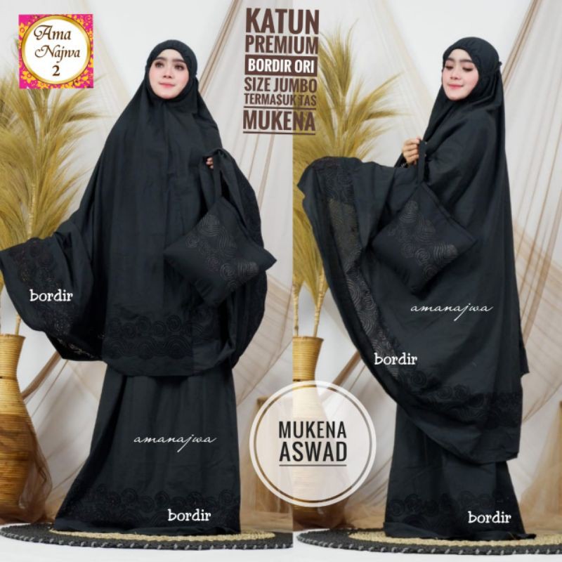 mukena aswad by ama najwa (katun premium bordir ori)