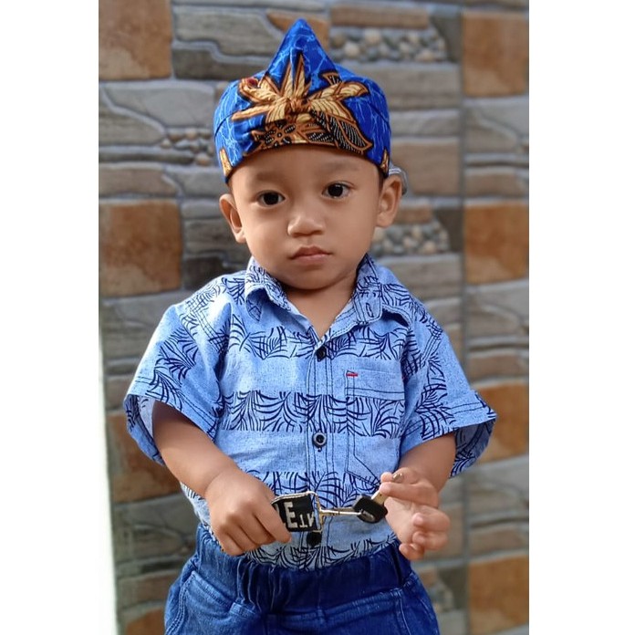 Blangkon Bayi Corak Batik / Ikat Kepala Anak Sunda Pajajaran / Blangkon Batik Bayi  5 Bulan Sampai 4 Tahun Full Motif Random Batik
