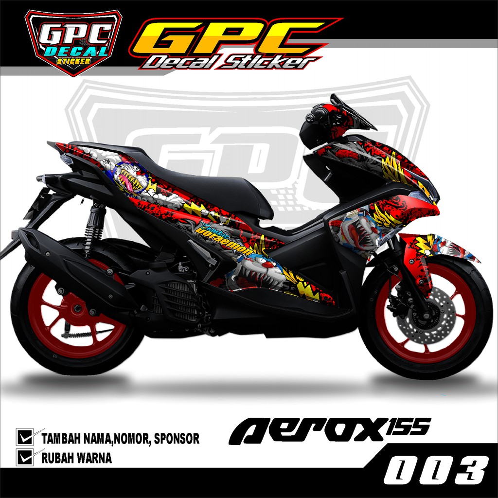 Decal Sticker Variasi Fullbody Yamaha Aerox 155 Old 003-Dekal Stiker Aerox Motif Doraemon Zombie GPC