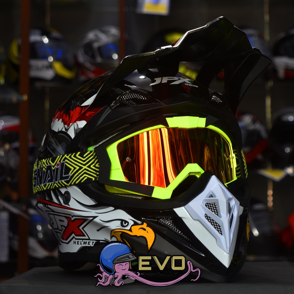 HELM JPX CROSS_FOX1 SERI X39 BLACK GLOSSY SUPERBLACK + GOOGLE SNAIL (ONGKIR 2 KG), PAKET GOOGLE SNAIL ORIGINAL - HELM JPX CROSS PAKET GANTENG JPX FOX1 CROSS HELM JPX TERBARU-MX30 STABILO/RED