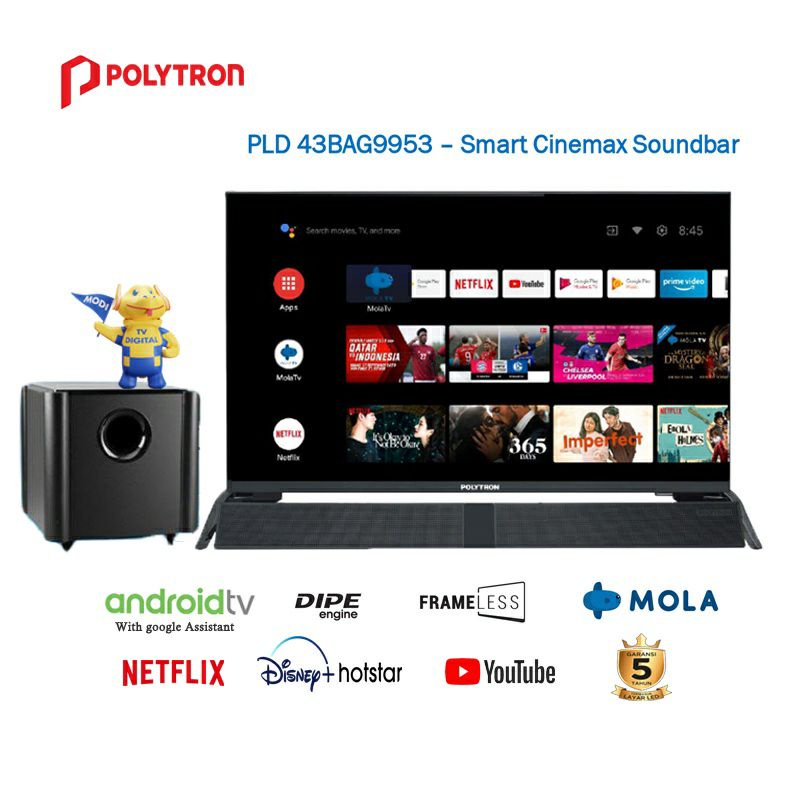 POLYTRON TV LED 43inch Smart Android + Soundbar PLD 43BAG9953