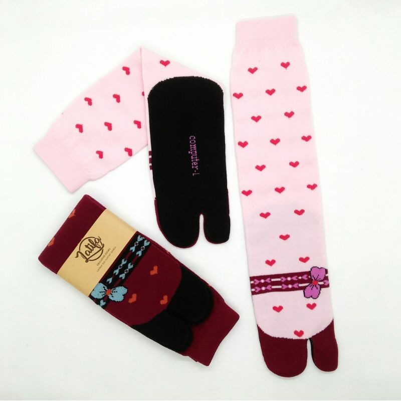 Kaos Kaki Jempol Muslimah Motif Love Pita Bahan Nilon Untuk Dewasa