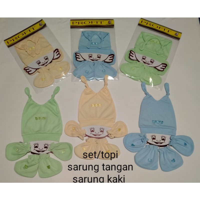 Set/Topi Sarung Tangan Dan Sarung Kaki Pengikat Karet Warna soft