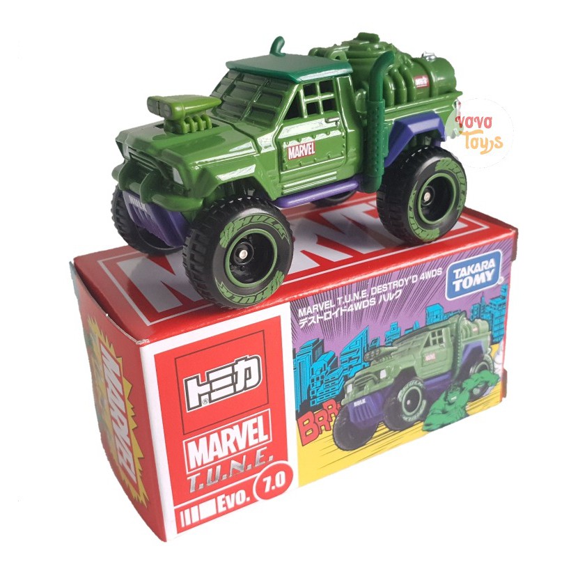 Tomica marvel tune evo 7.0 hulk destroy'd 4wds (local) mainan dan hobi murah diecast mobil murah