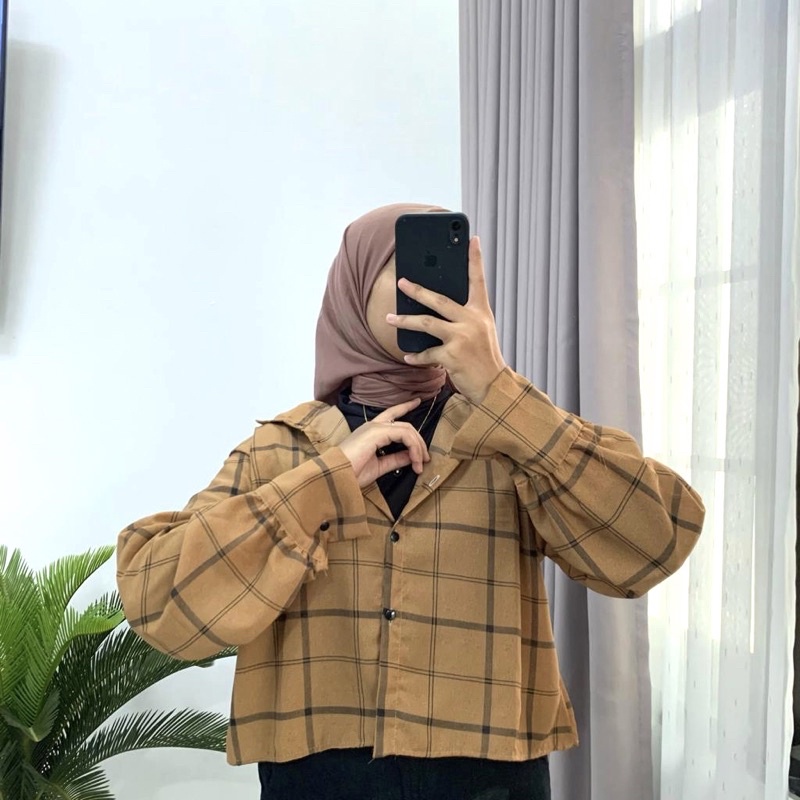 KEMEJA CROP TARTAN | KEMEJA WANITA KOTAK OVERSIZE / OVERSIZE FLANEL TARTAN / CROP TARTAN SHIRT