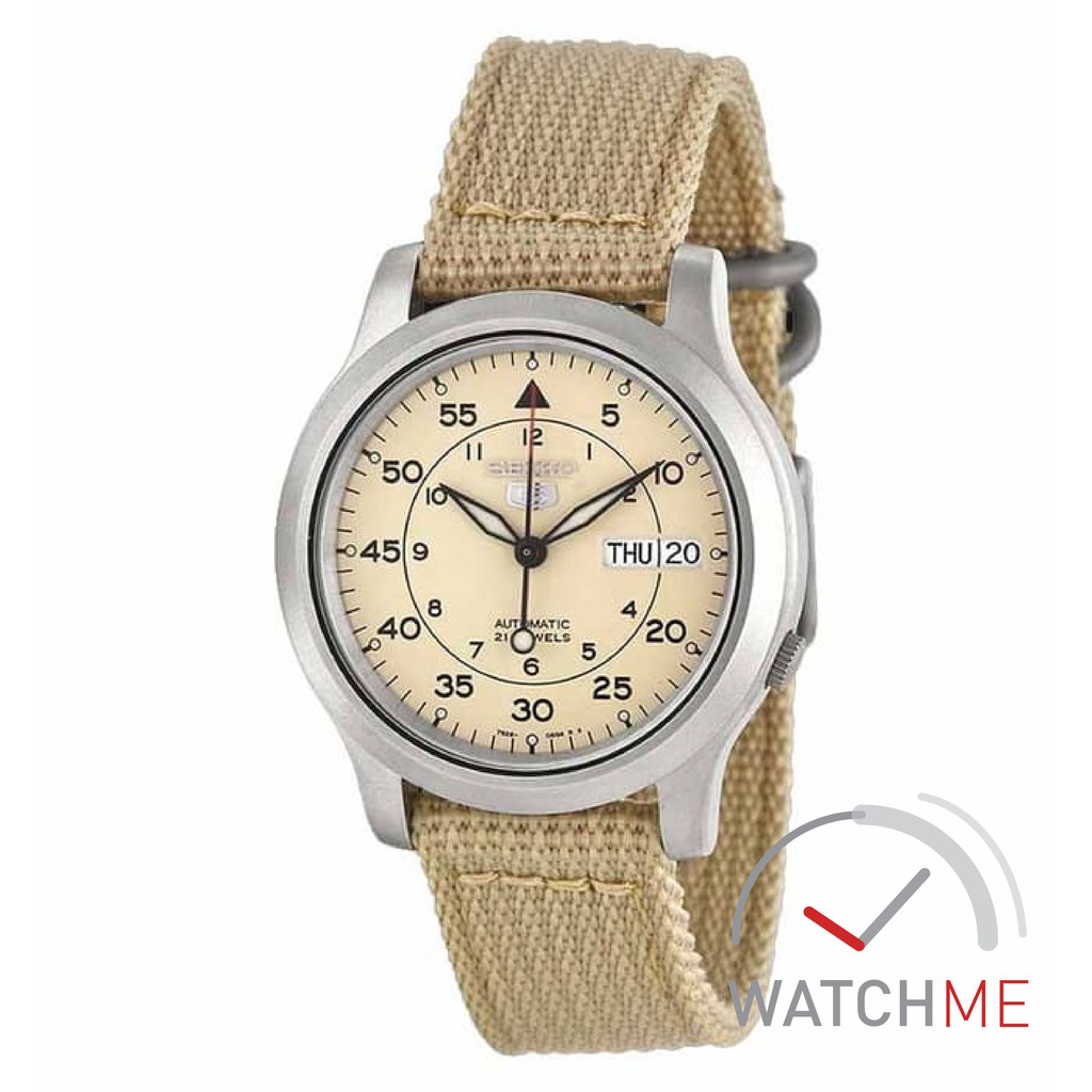 Jam Tangan Pria Seiko 5 SNK803K2 Automatic Beige DIal 30m Beige Nylon Strap Original Garansi Murah
