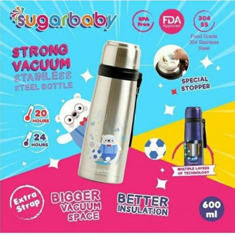 Sugar Baby Strong Vacuum Stainless Steel Bottle Termos Bayi Tahan Panas Lama Ukuran Besar (600 ml)