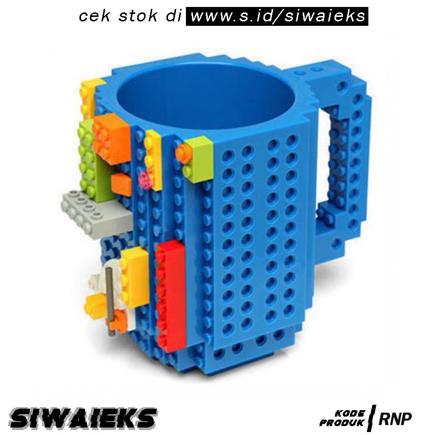 Grab Medan Gelas Mug Lego Build-on Brick - 936SN Biru RNP VKTECH