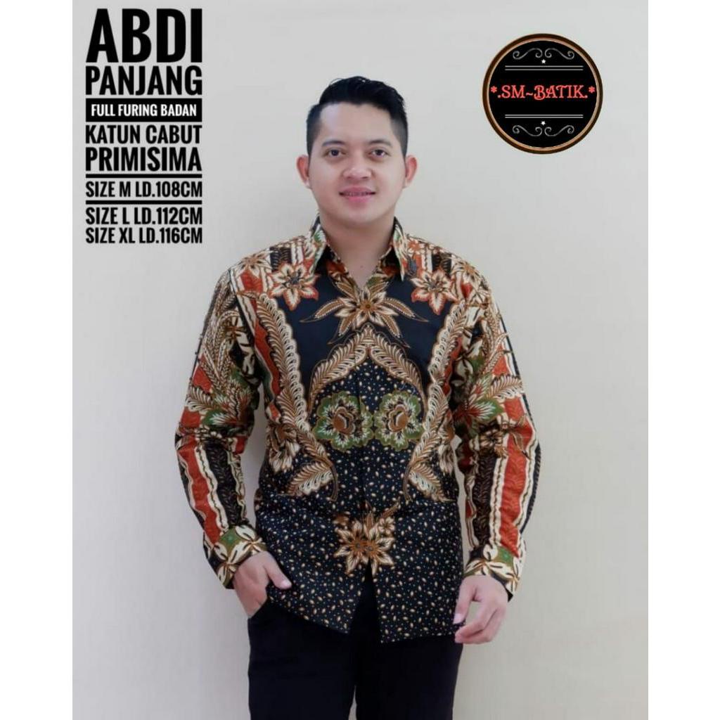 Kemeja Batik Exclusive Lengan Panjang Batik Pria Terbaru Warna Merah Hitam Lapis Furing ABDI